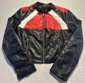 New Look Women's Faux Leather Jacket Size Medium Moto Biker Full Zip Lined
